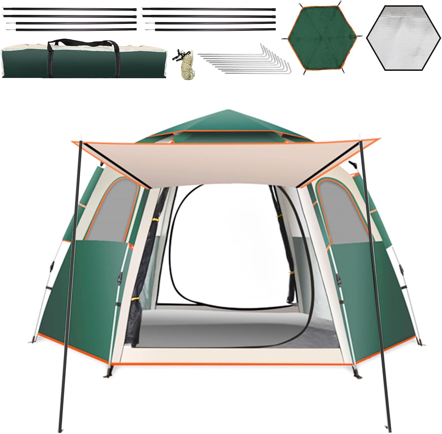 61xrmIPByVL._AC_SL1500_.jpg Large Hexagonal Rainproof Tent, 4/6/8 Person Size with Haulage Area - Image 1