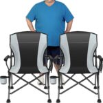 Extra-Large Load-Bearing Folding Camping Chairs (2-Pack), with Side Pockets, Black/Grey