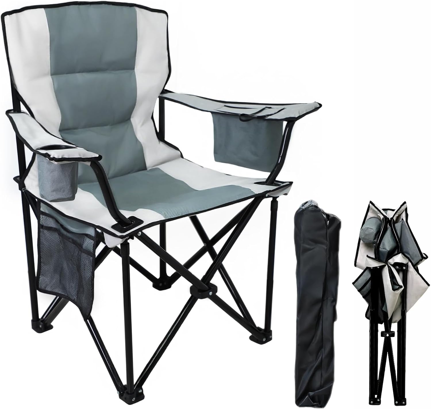 71HeAJMX6lL._AC_SL1500_.jpg 600D Oxford Cloth Heavy-Duty Folding Chair with Extra-Wide Armrests, Cup Holder, and Insulated Bag - Image 1