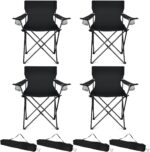 Four-Piece Extra-Large Folding Camping Chair Set with Cup Holder and Oxford Cloth Outdoor Seats