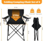Four-Piece Extra-Large Folding Camping Chair Set with Cup Holder and Oxford Cloth Outdoor Seats - Image 2