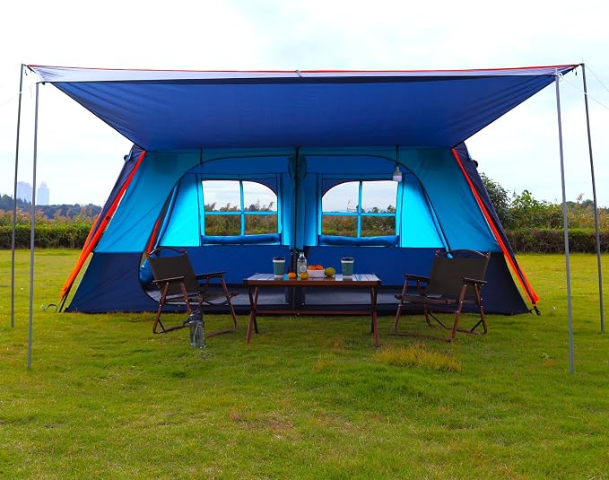 81OfQRrrAaL._AC_SX679_.jpg Extra-Large Straight-Wall Family Tent, 10-14 Person, Three Doors and Three Windows - Image 1